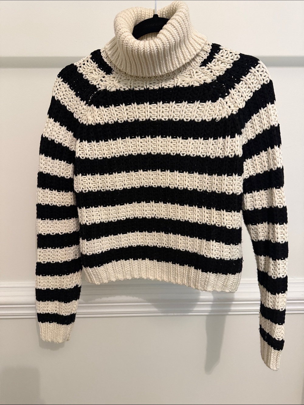 Forever 21 Cream & Black Striped Turtleneck Sweater